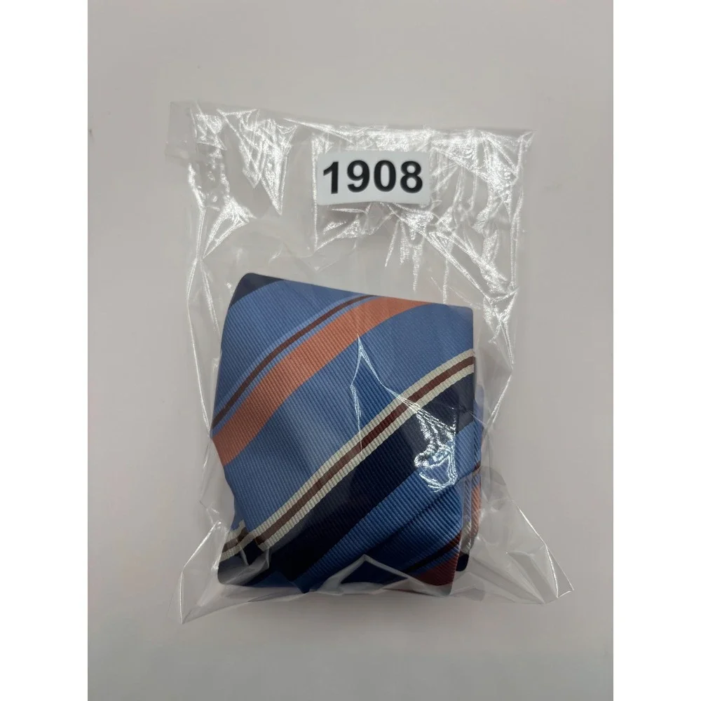 Alexander Julian Colours Mens Blue Orange Striped Polyester Necktie Hand Made